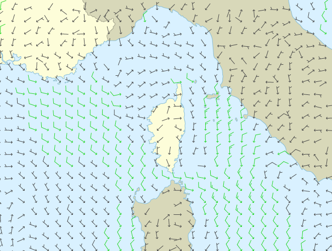 Prévisions des vents en Corse meteorama.fr